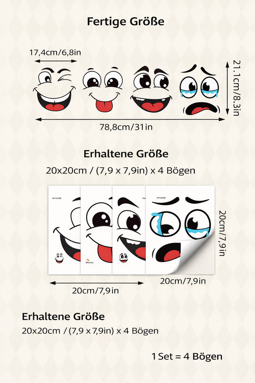 Autocollants visage de dessin animé – Décoration amusante pour la salle de bain et la maison