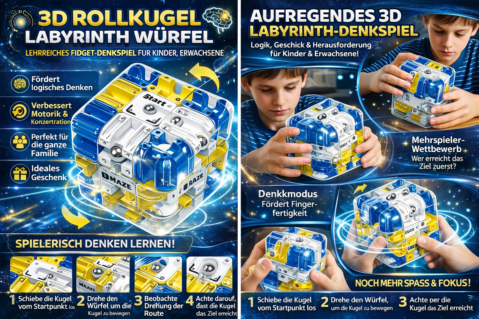 3D Rollkugel Labyrinth Würfel
