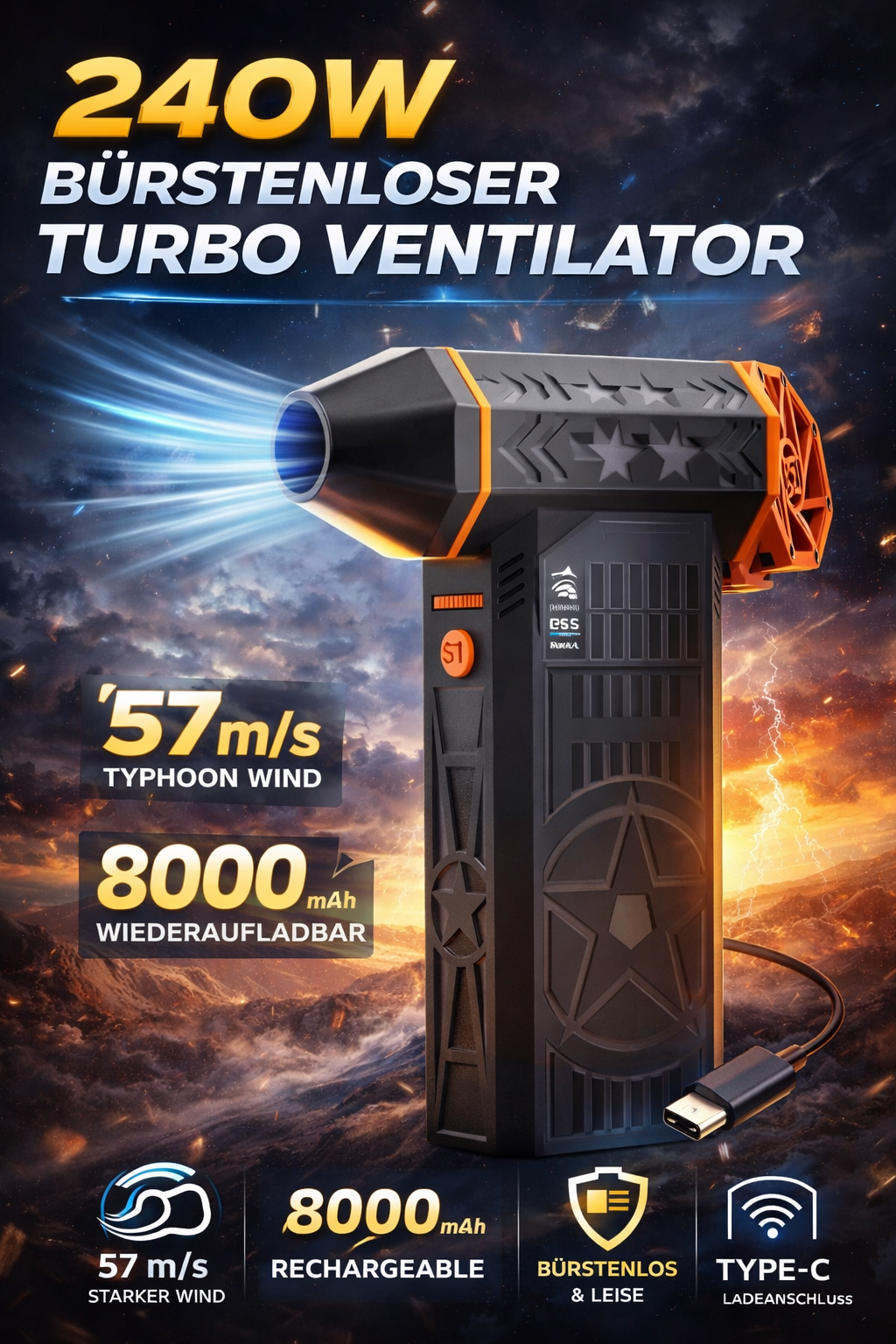 Bürstenloser Turbo Ventilator 240W