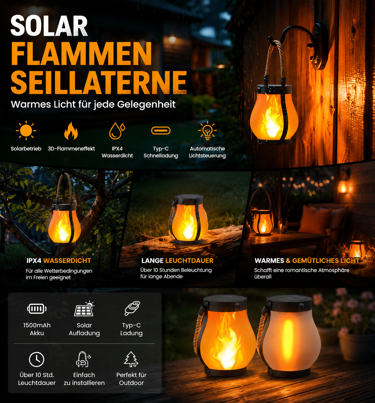 Solar-Flammen Laterne
