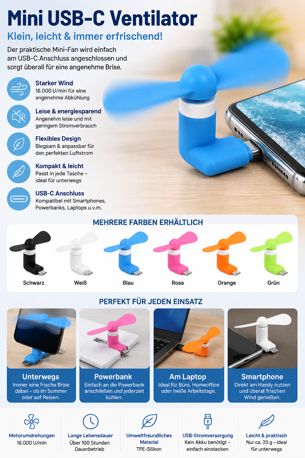 Mini USB Handy-Ventilator (USB Type-C)