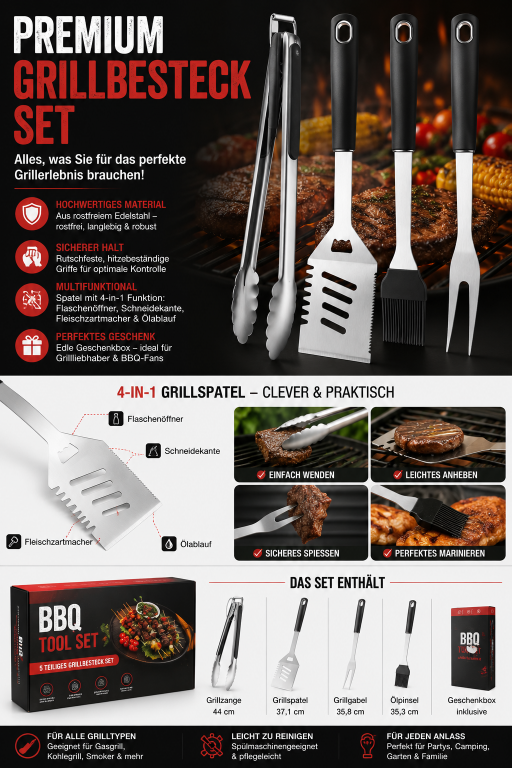 Premium Grillbesteck Set