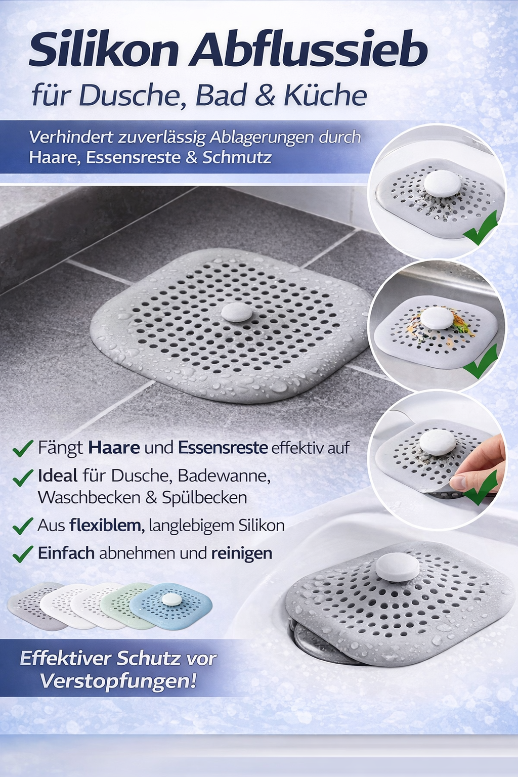 Abflusssieb für Dusche, Bad und Küche