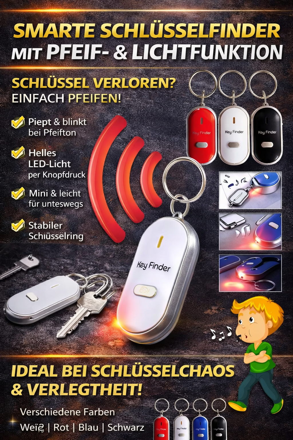 Localizzatore di chiavi a LED con luce e suono