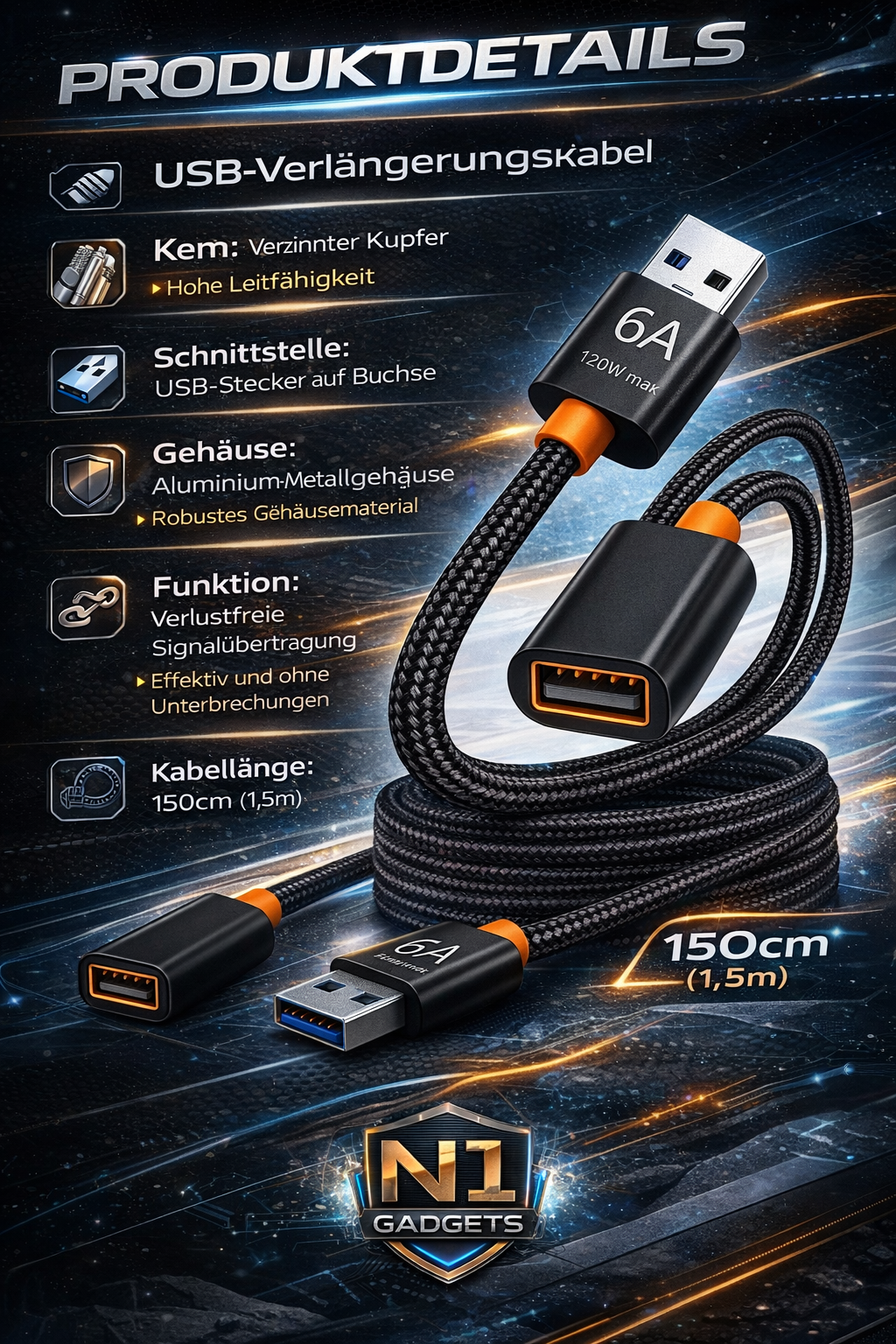 Cavo di prolunga USB 6A – USB 3.0 / 2.0