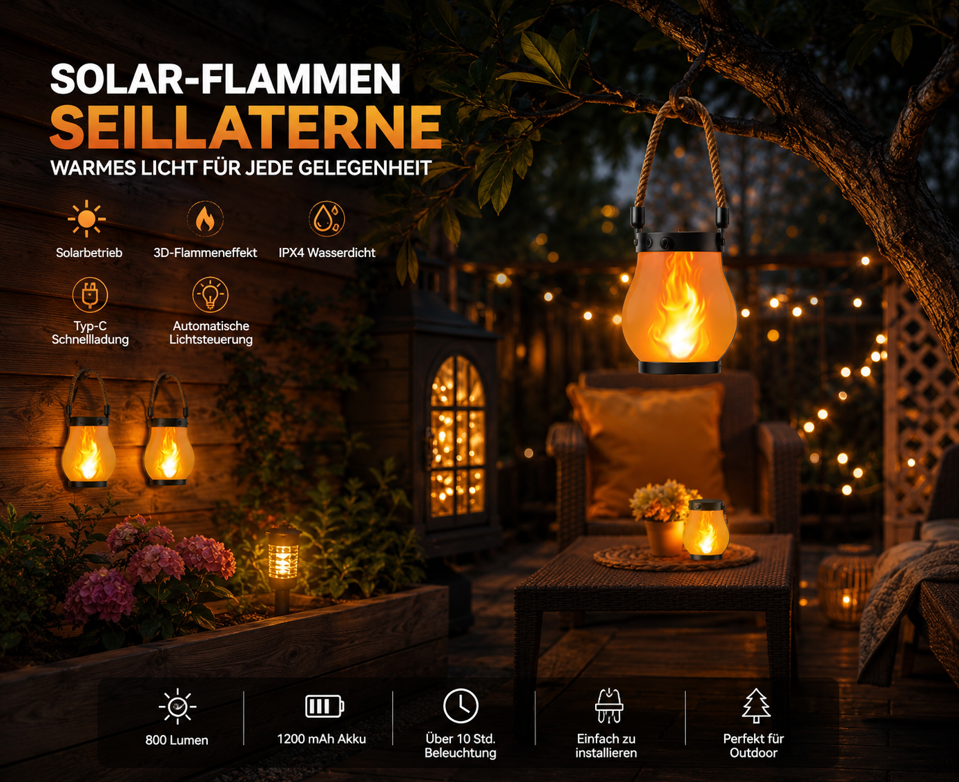 Solar-Flammen Laterne